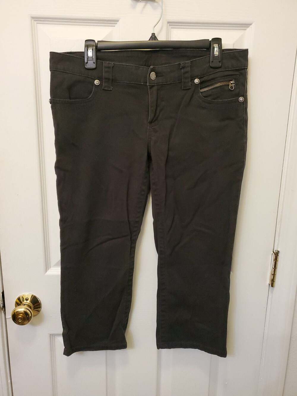 Vintage Y2K Harley-Davidson Black Stretch Denim Zipper Pocket Capri Pants Size 8